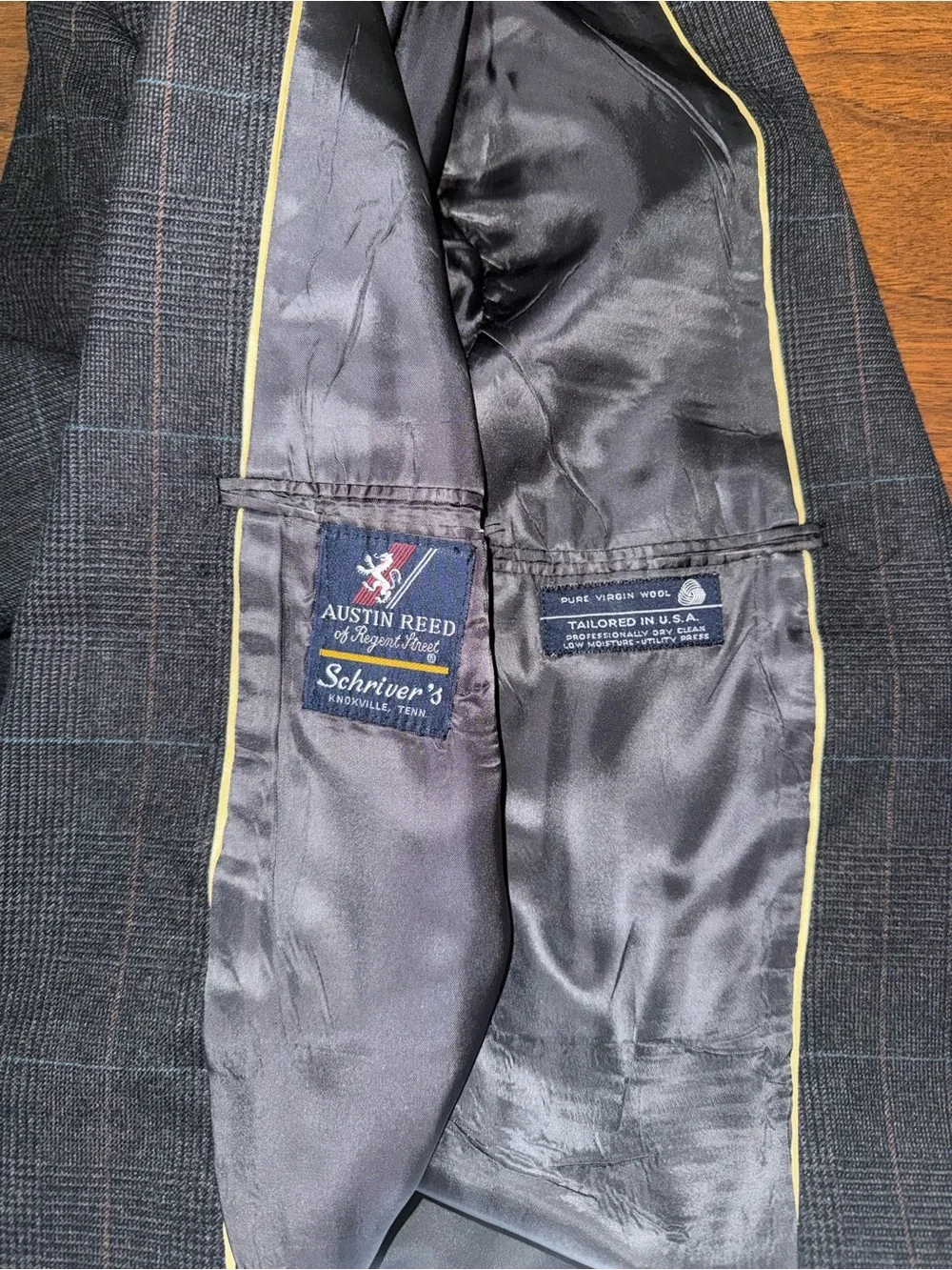 Austin Reed Charcoal Windowpane Suit Set Retro Vintage Bespoke Sports Coat Pants
